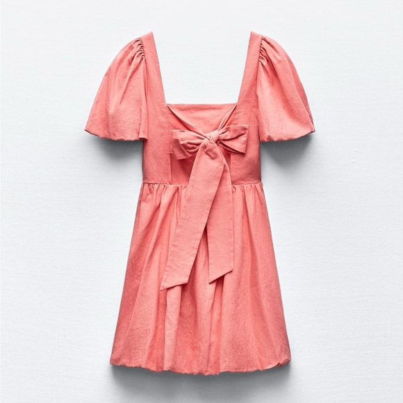 Linen bow mini dress NWT zara - Picture 4 of 6